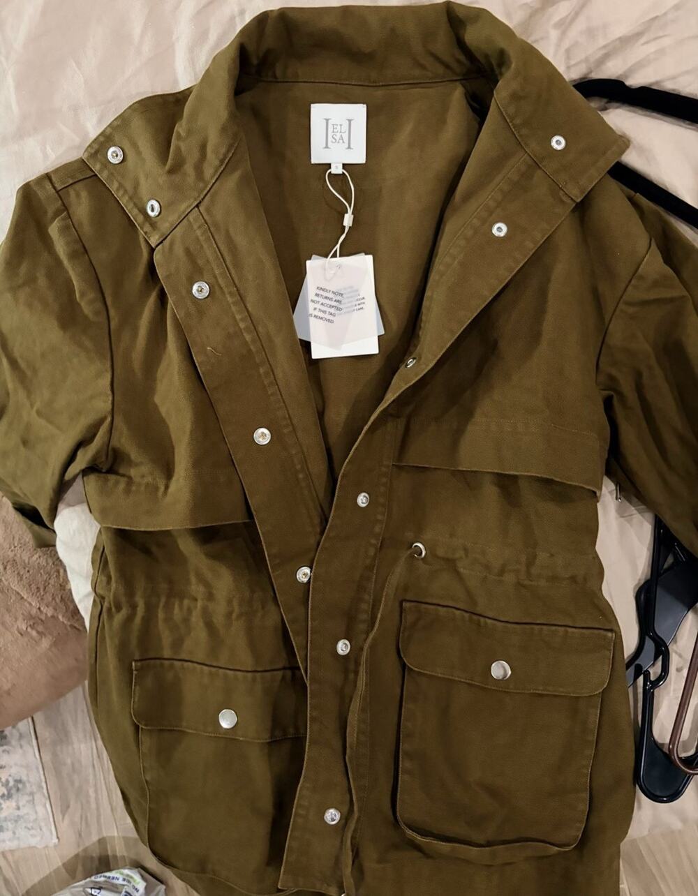 Helsa Garment Washed Utility Jacket Army Green Women's Size S Drawstring Waist